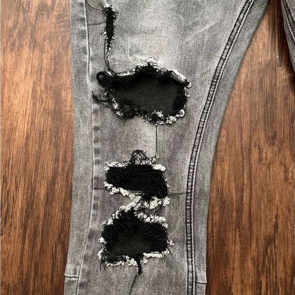 Destroyed Gray Denim Black Threading Orange & White Accent Design - Picture 4 of 5